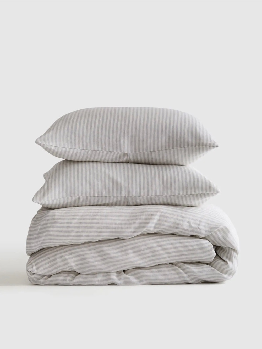 Quince European Linen Duvet Cover Set in Grey & White Stripe Queen 1217